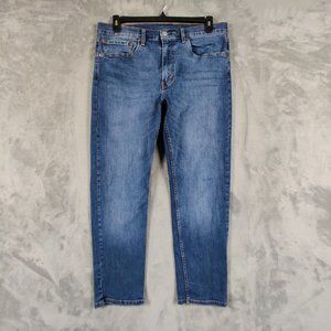 Vintage Levis 502 Jeans 35 Blue Tapered Slim Medium Wash Denim Pants Solid 35x28